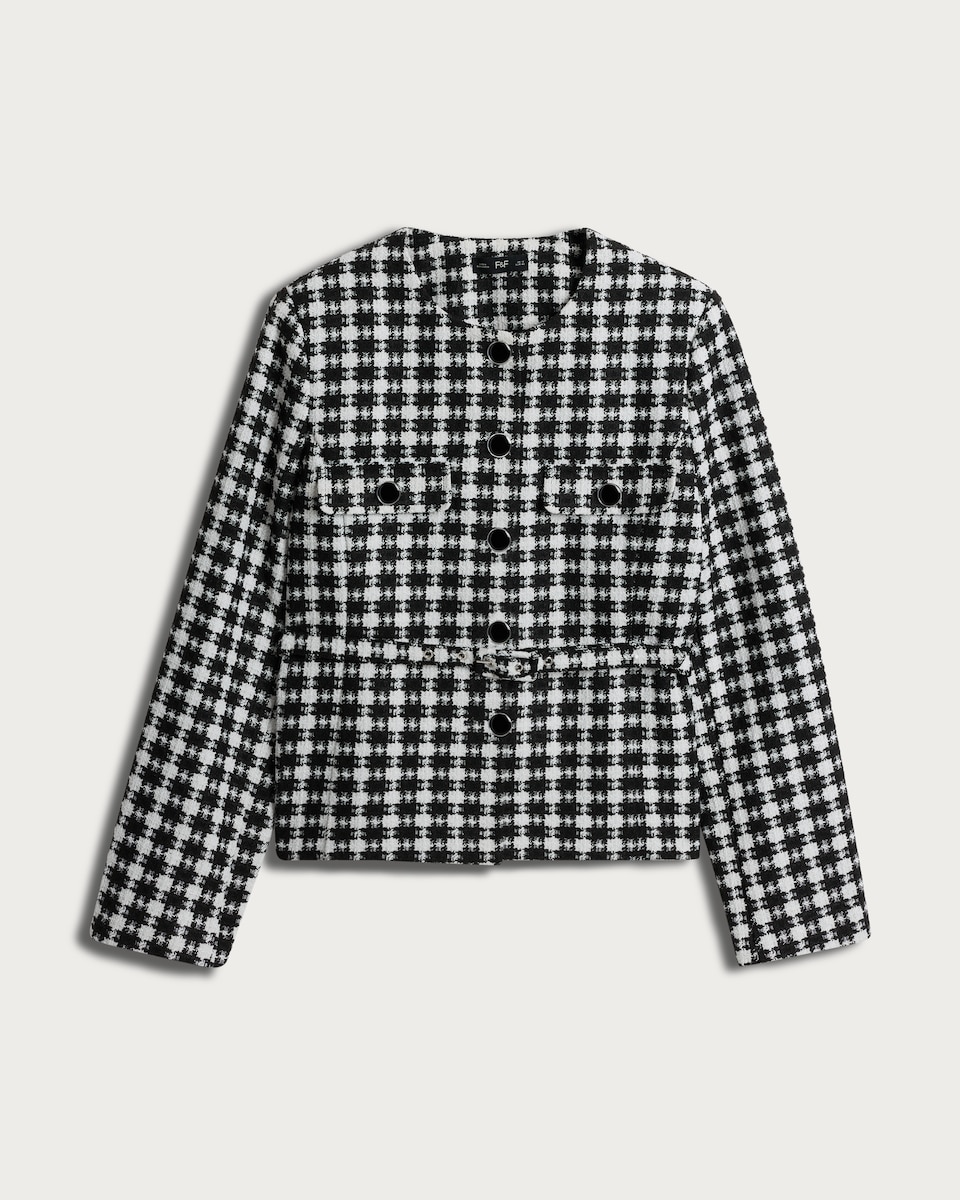 image 1 of F&F Dogtooth Textured Belted Jacket in Black