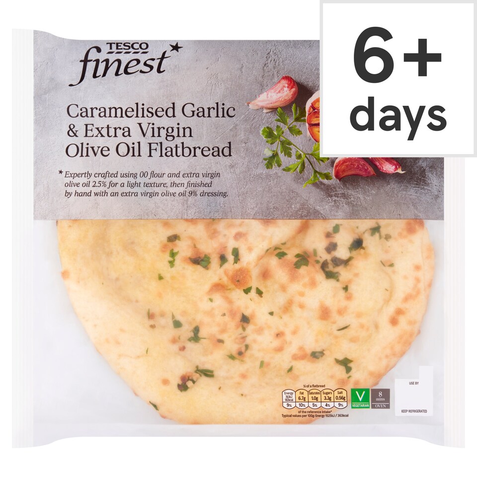 Tesco Finest Garlic & Extra Virgin Olive Oil Flatbread 200G Tesco