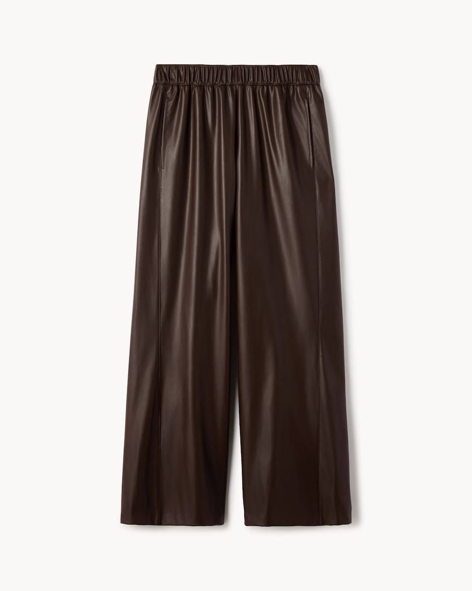 image 1 of F&F Faux Leather Wide Leg Trousers in Burgundy