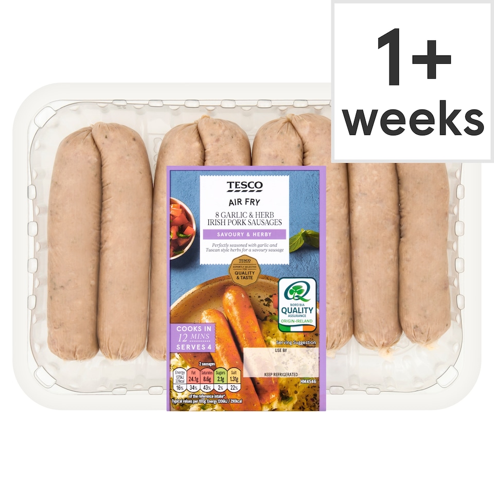 Tesco 8 Garlic & Herb Irish Pork Sausages 500g