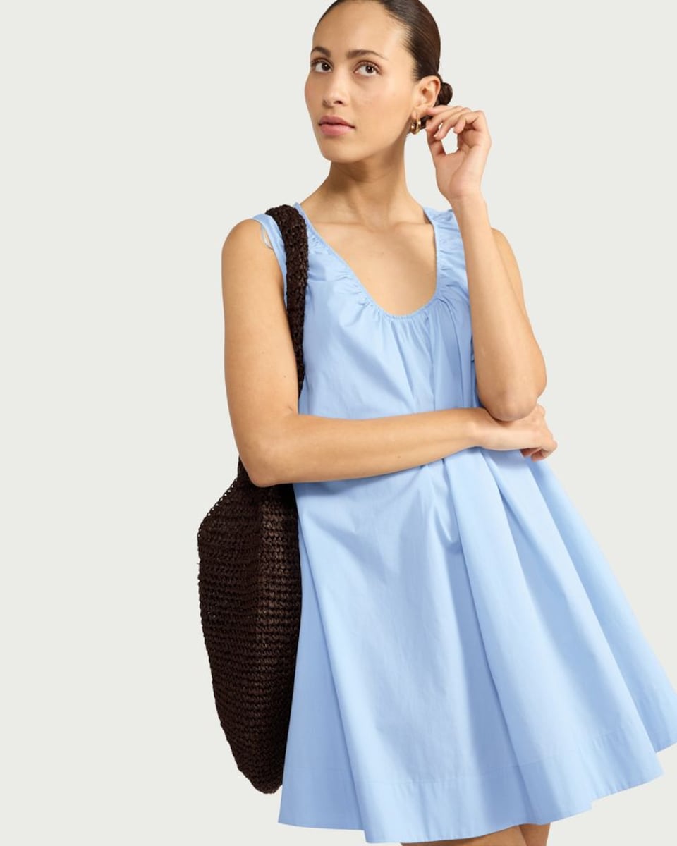 image 1 of F&F Pure Cotton Scoop Neck Dress in Blue