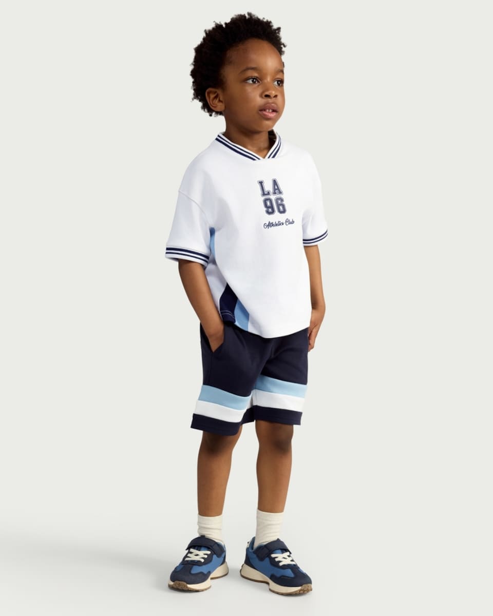 image 1 of F&F Boys 2-Piece Pure Cotton LA T-Shirt and Shorts Set in Blue