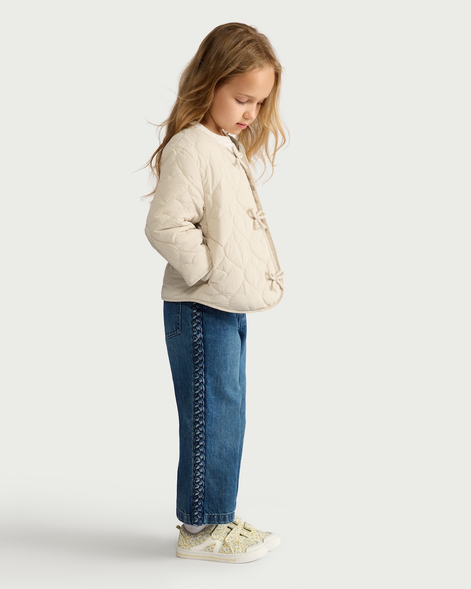 image 1 of F&F Girls Quilted Bow Front Jacket in Cream