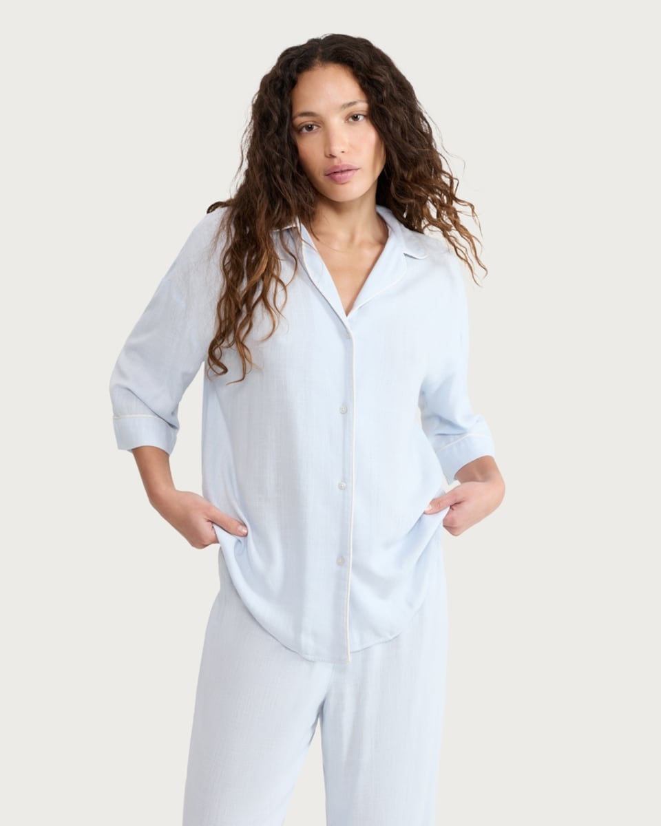 image 1 of The F&F Edit 2-Piece Pyjama Set with Linen in Blue