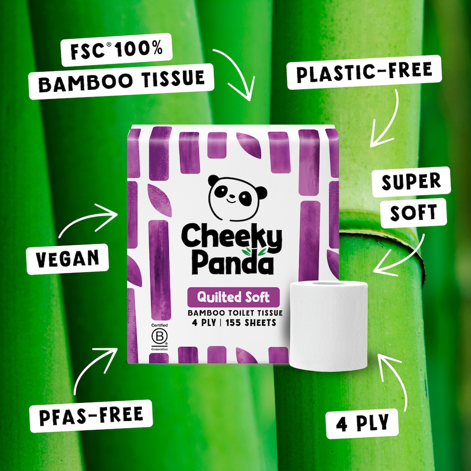 image 1 of Cheeky Panda Quilted Soft Bamboo 4ply Toilet Tissue 9 rolls