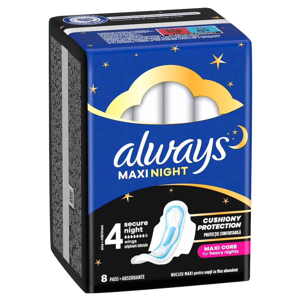 Obrázek 1 pro produkt Always Maxi Secure Night Hygienické Vložky (Velikost 4) S Křidélky 8 Vložky