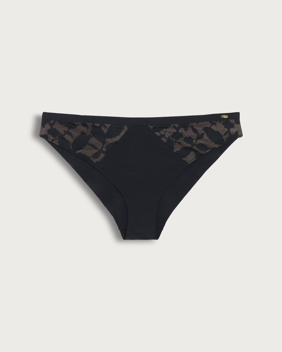 F&F Floral Lace Panel Brazilian Knickers in Black