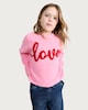 image 1 of F&F Girls Knitted Love Slogan Jumper in Pink