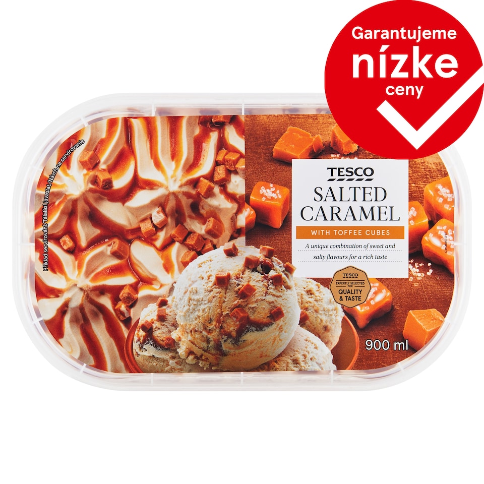 Tesco Mrazený krém s rastlinným tukom s príchuťou slaného karamelu 900 ml