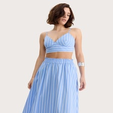 F&F Pure Cotton Poplin Stripe Co-ord Bralette in Multi Blue