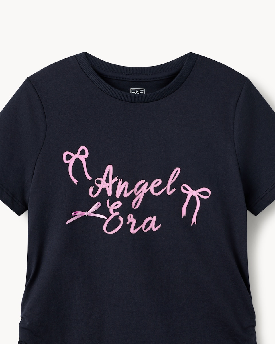 image 1 of F&F Girls Pure Cotton Angel T-Shirt in Navy