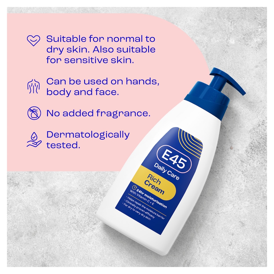 image 1 of E45 Rich 24 Hour Cream Dry Skin 400Ml