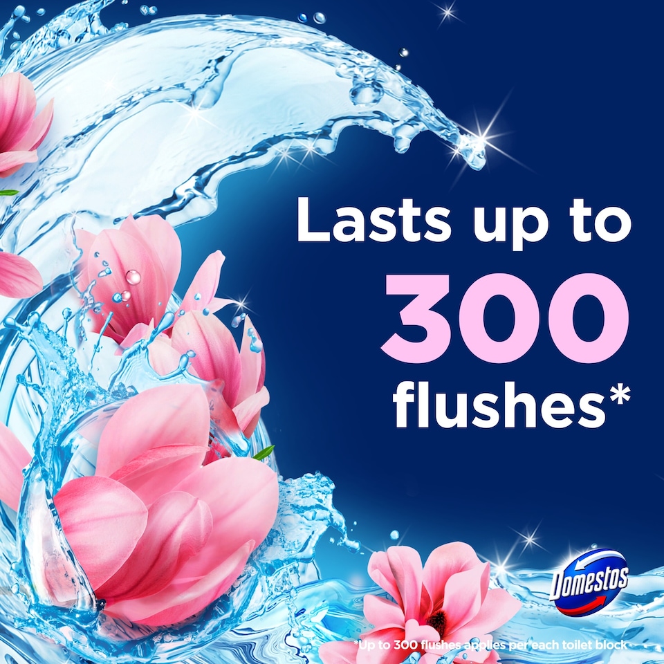 image 1 of Domestos Power 5 Toilet Rim Block Freshener Pink Magnolia 50g