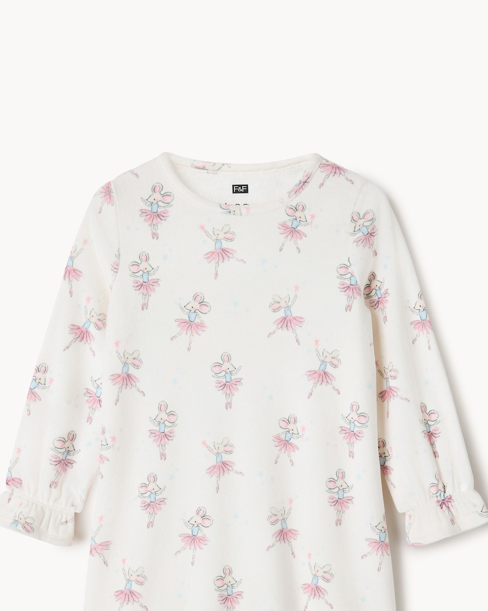 image 1 of F&F Girls 2-Pack Minky Fleece Mouse Ballerina Long Sleeved Nightdresses in Multi