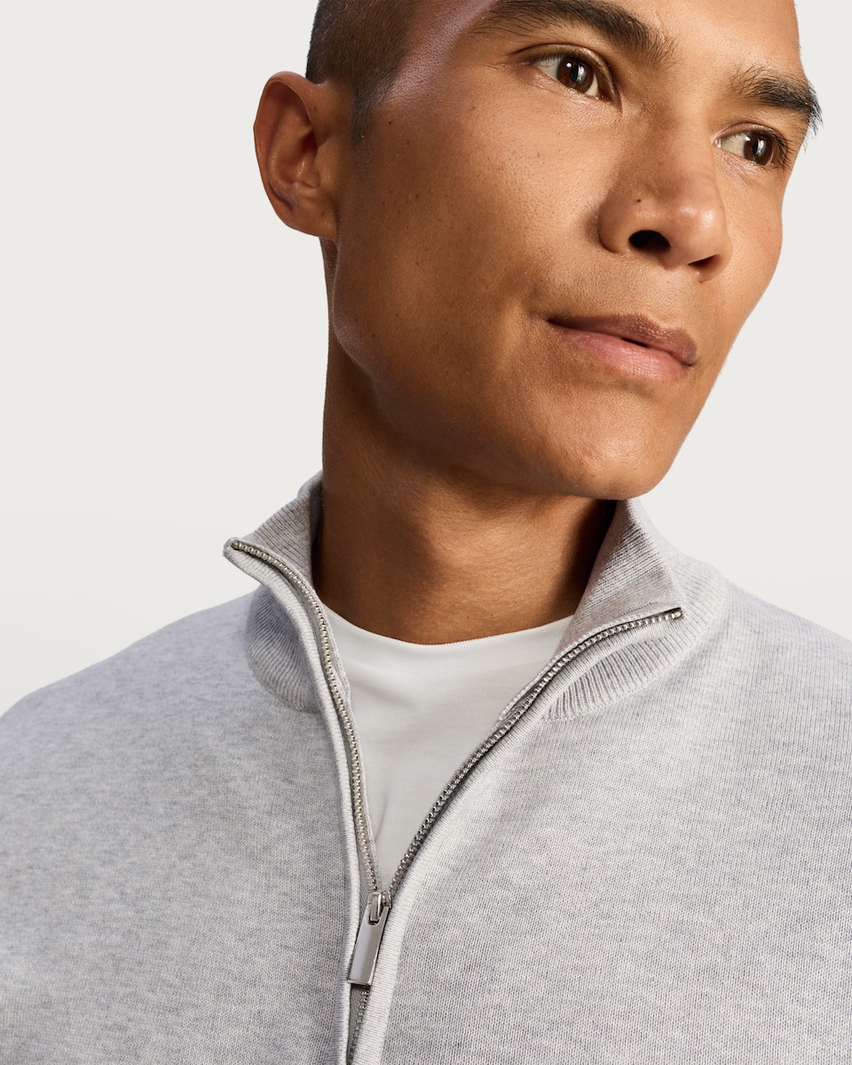 image 1 of F&F Pure Cotton Half Zip Knitted Jumper in Grey Marl