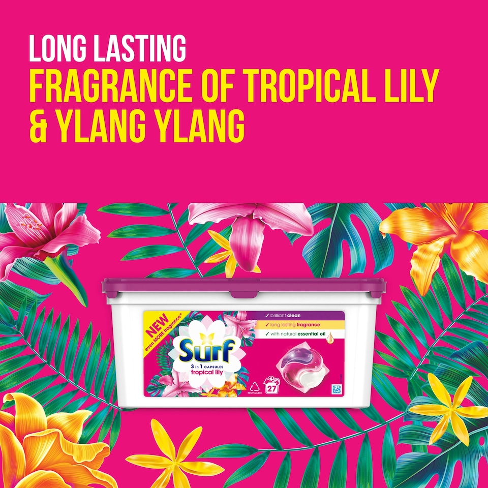 image 1 of Surf 3 In1 Tropical Lily Washing Capsules 27 Washes 467.1g