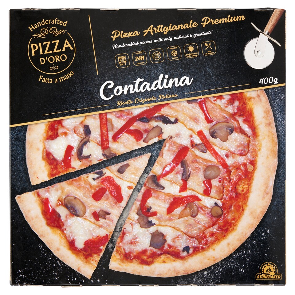 Pizza D'Oro Quick-Frozen Handcrafted Pizza with Bacon, Mushrooms and Peppers 390 g