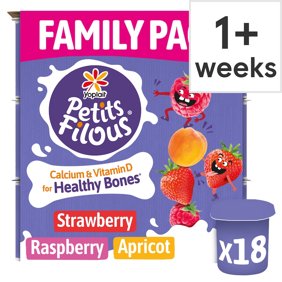image 1 of Petits Filous Strawberry Raspberry & Apricot Kids Yoghurt Pots Multipack 18x47g