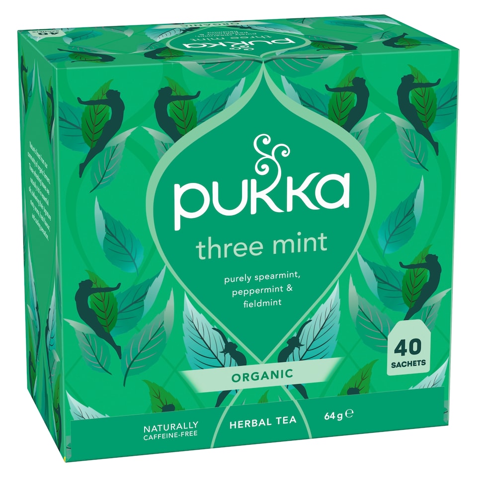 image 1 of Pukka Organic Three Mint Tea With Peppermint for Digestion 40 Herbal Tea Bags 64g