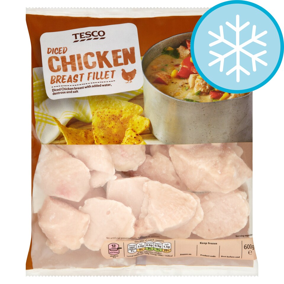 TESCO DICED CHICKEN BREAST FILLET 600G