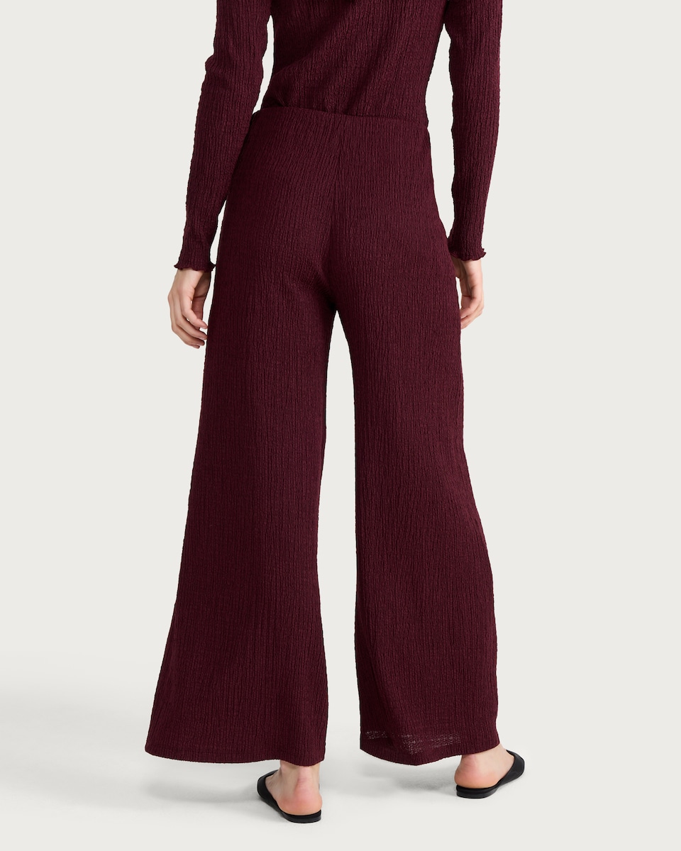 image 1 of F&F Textured Wide Leg Co-ord Trousers in Burgundy