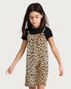 image 3 of F&F Girls Crinkle Textured Leopard Print T-Shirt Dress in Multi Black