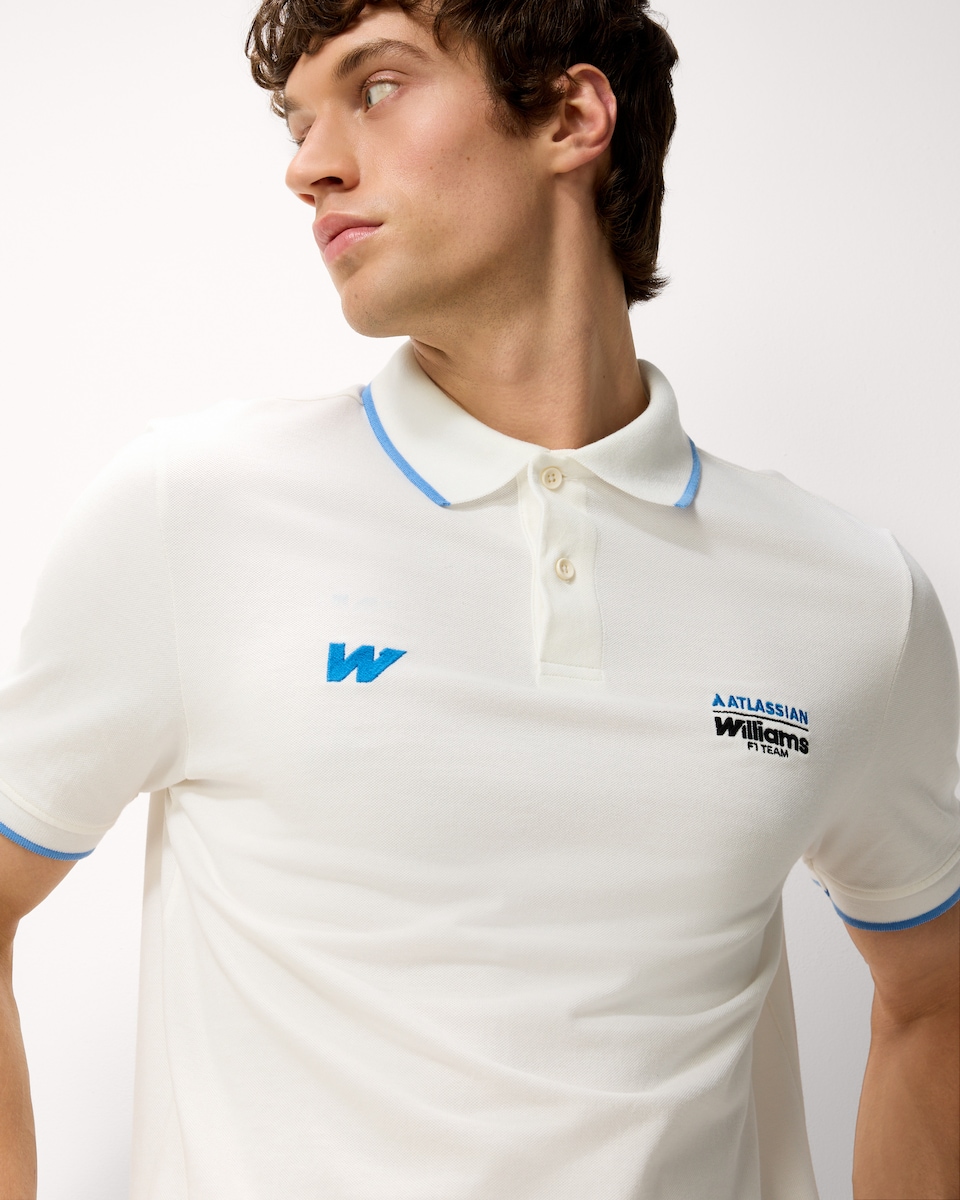image 1 of Atlassian Williams Pure Cotton F1 Polo Shirt in Ecru