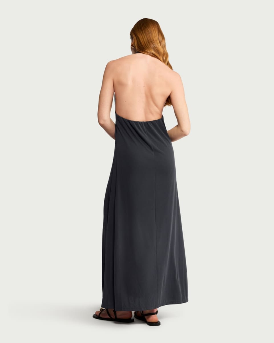 image 1 of F&F Draped Halterneck Maxi Dress in Grey