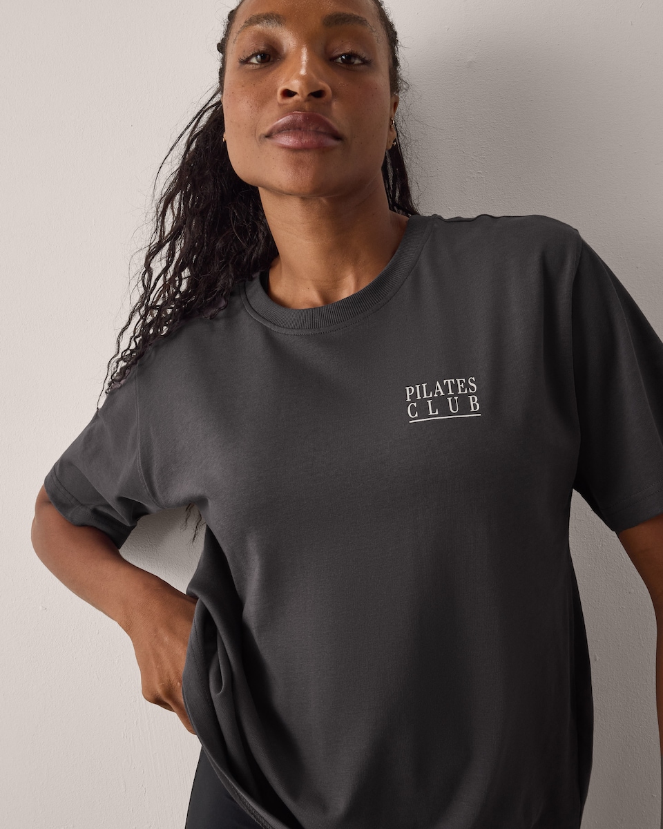 image 1 of F&F Active ULTRASTRETCH Pure Cotton Pilates Club T-Shirt in Chocolate