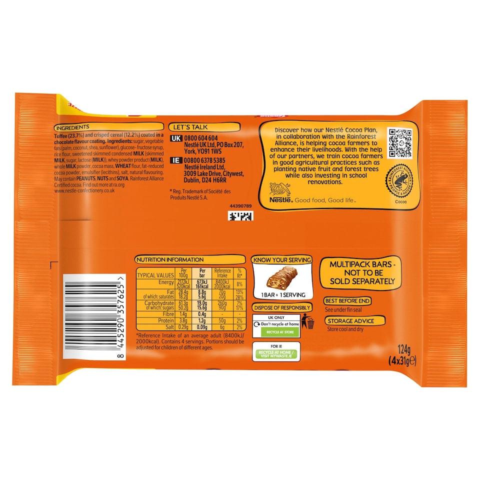 image 1 of Nestle Toffee Crisp 4 Pack 124G (R)