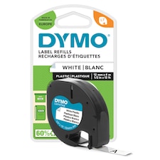 DYMO PLASTIC LABELS WHITE 12MM x 4M ROLL
