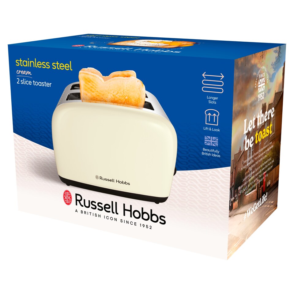 Russell Hobbs Cream Stainless Steel 2 Slice Toaster