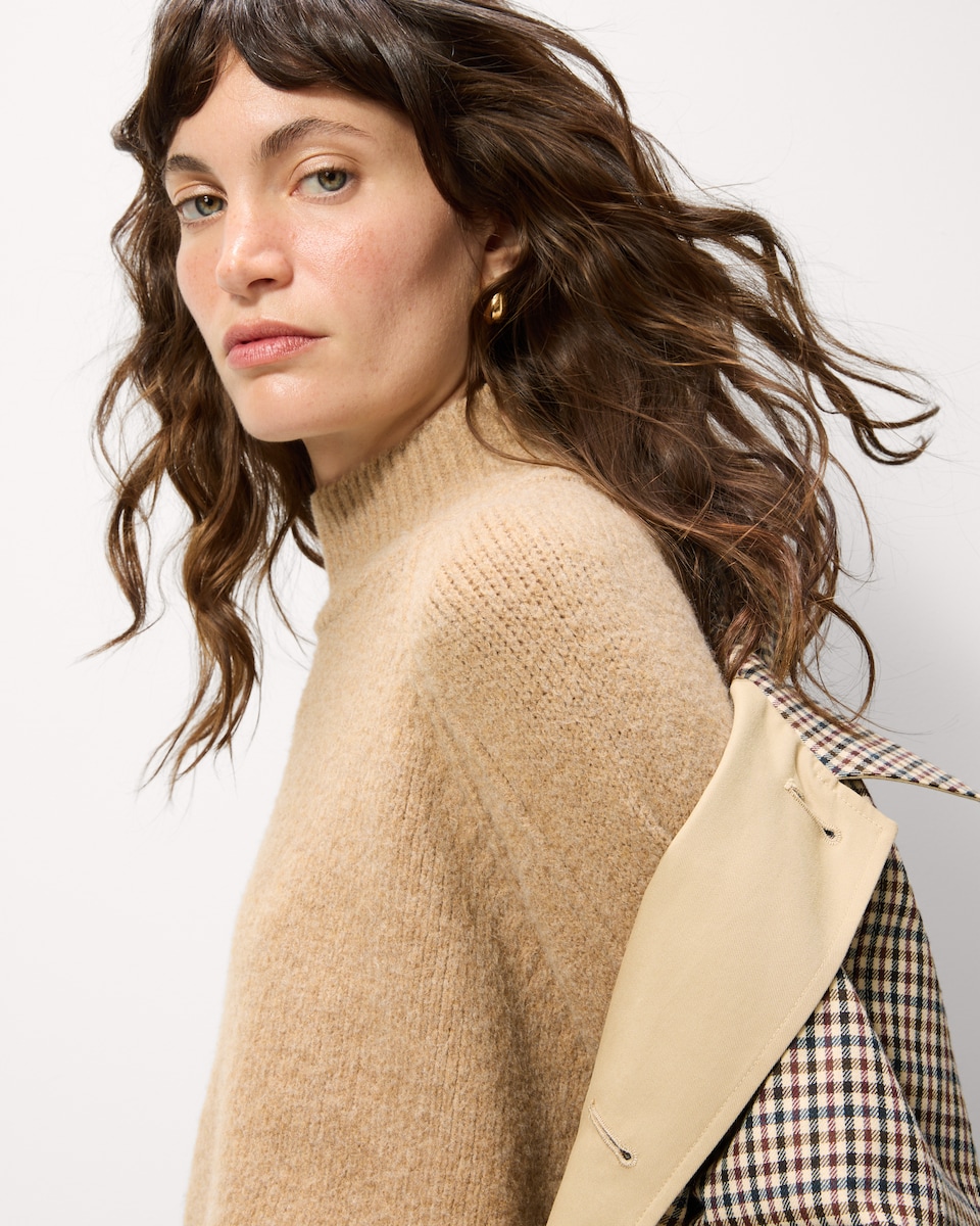 image 1 of F&F Turtle Neck Cropped Knitted Jumper in Camel
