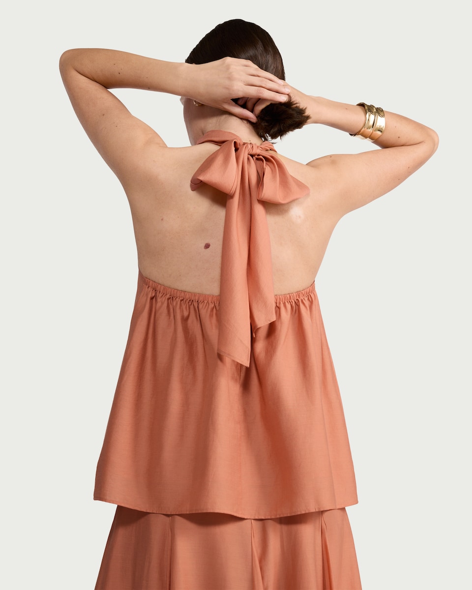image 1 of The F&F Edit Halterneck Co-ord Top in Peach