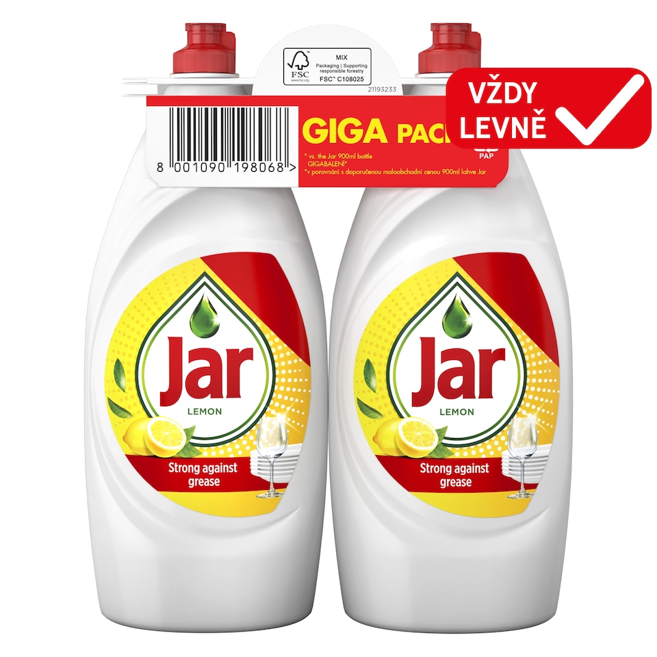 Jar Lemon Washing Up Liquid. No Soaking, No Grease, No Fuss 1.8 L