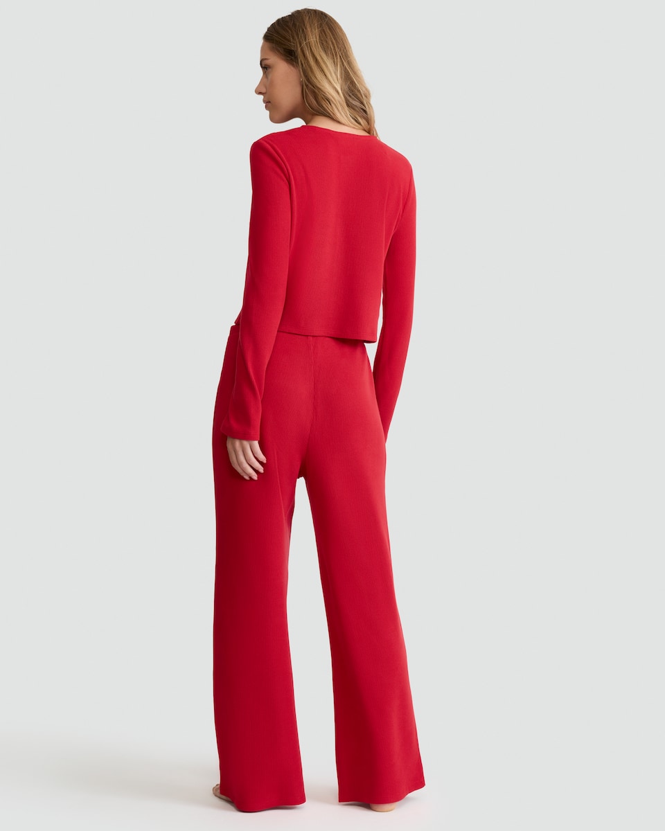 image 1 of F&F Waffle Textured Button Up Cardigan and Trousers Pyjamas in Red