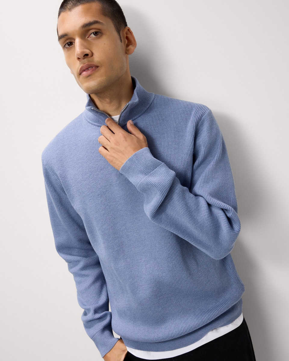 image 1 of F&F Ribbed Half Zip Jumper in Blue