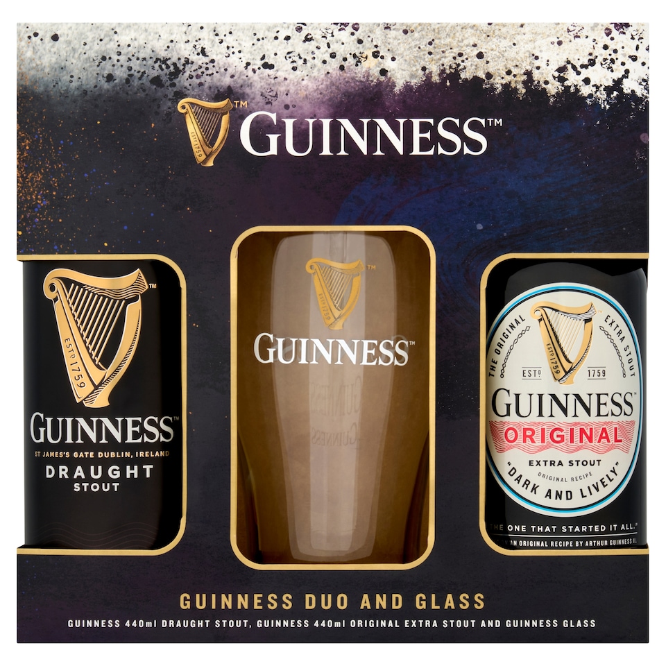 Guinness Extra & Draught Stout 2 x 440ml & Glass
