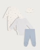image 2 of F&F Baby 4-Piece Pure Cotton Animal Print Sleepsuit, Bodysuit, Legging and Hat Set in Blue