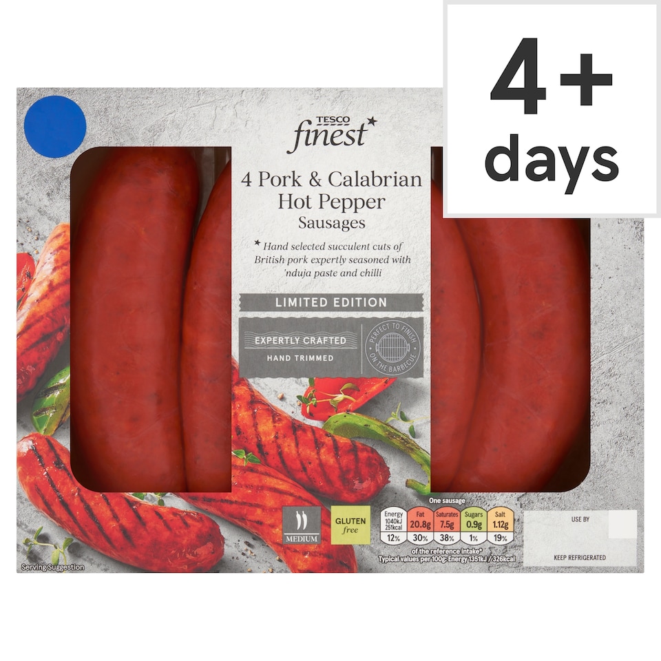 Tesco Finest 4 Pork & Calabrian Hot Pepper Sausages 440g