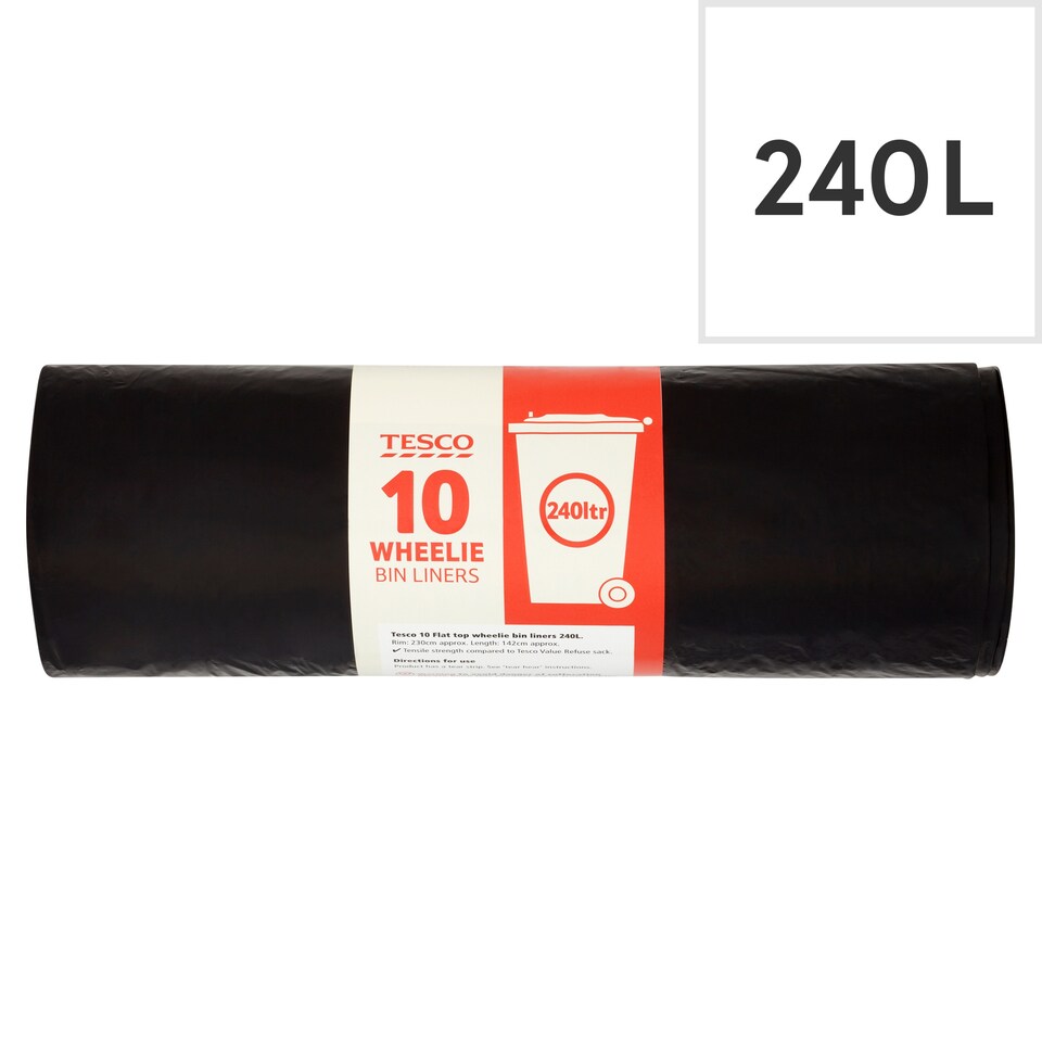 Tesco Flat Top Wheelie Bin Liners 240 Litre 10 Pack