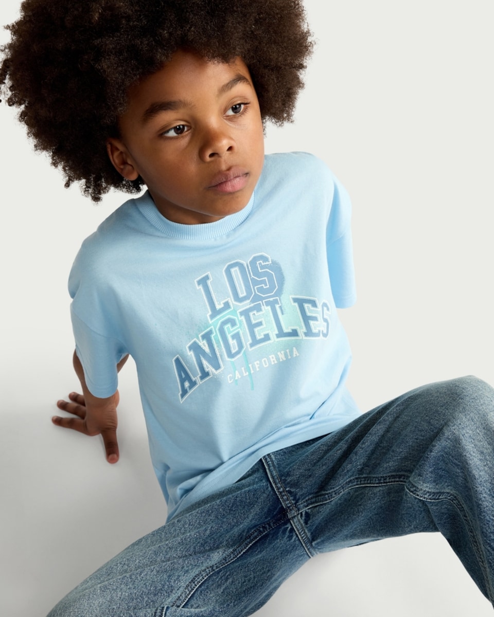 image 1 of F&F Boys Pure Cotton Oversized Fit T-Shirt in Blue