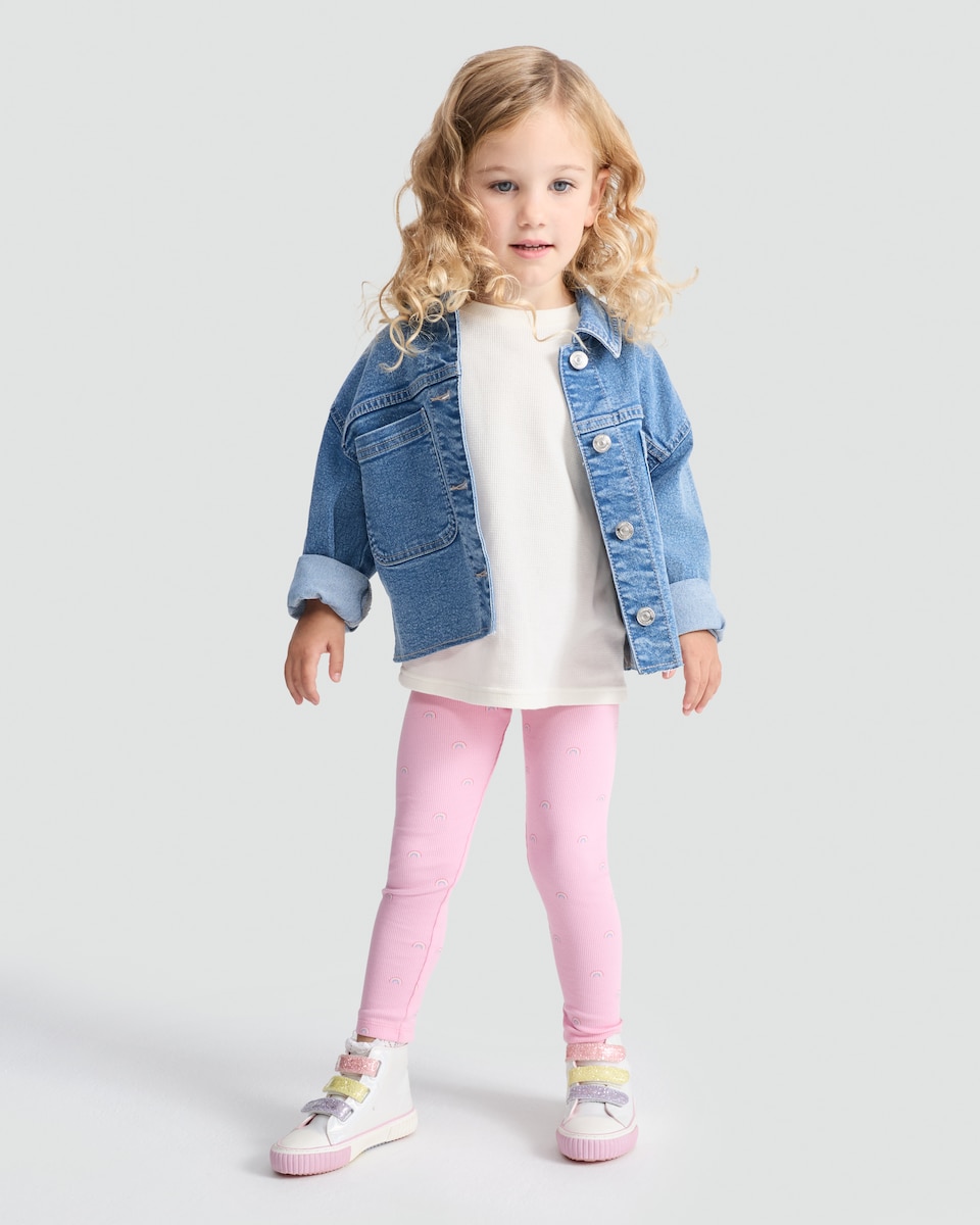 image 1 of F&F Girls 2-Pack Cotton Rich Patterned Leggings in Multi Pink