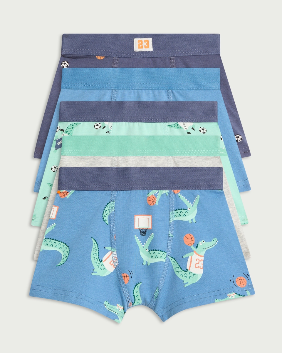 image 1 of F&F Boys 5-Pack Cotton Rich Crocodile Print Trunks in Multi