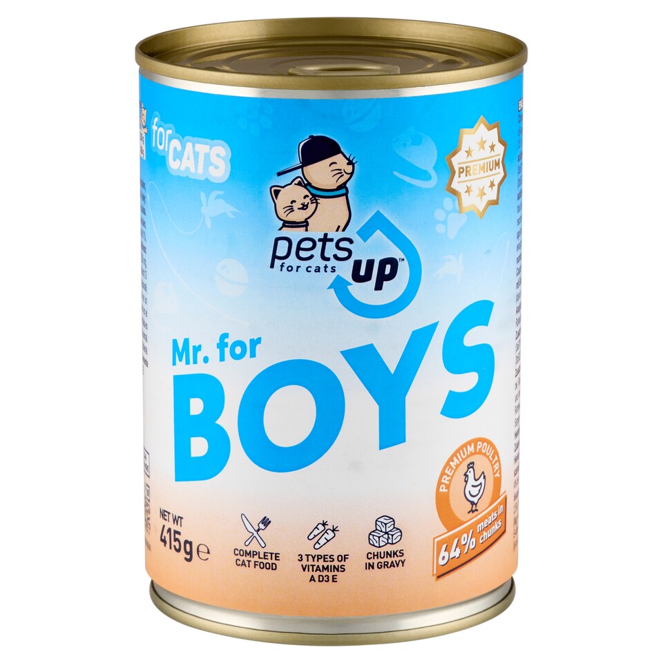 PetsUp Mr. for Boys teljes értékű nedves állateledel felnőtt macskáknak baromfival, szószban 415 g  1. kép