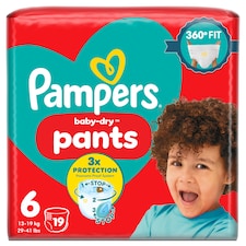 Pampers Baby-Dry Nappy Pants Size 6 19 Pack