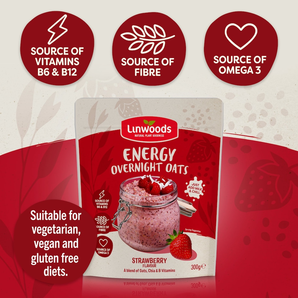 image 1 of Linwoods Energy Overnight Oats, Strawberry Flavour 300g