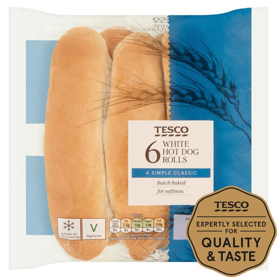 Tesco Soft White Hot Dog Rolls 6 Pack Tesco Groceries