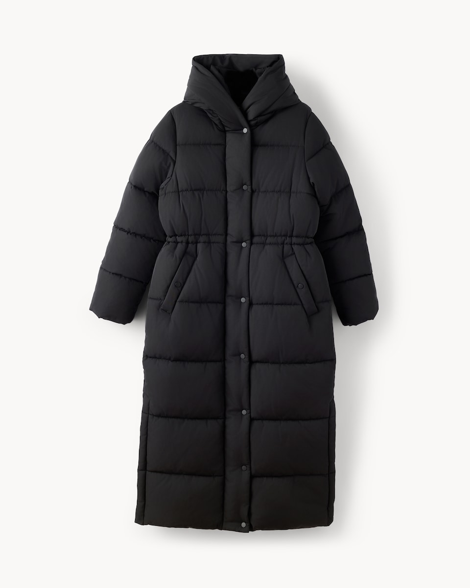image 1 of F&F Padded Shower Resistant Longline Coat in Black