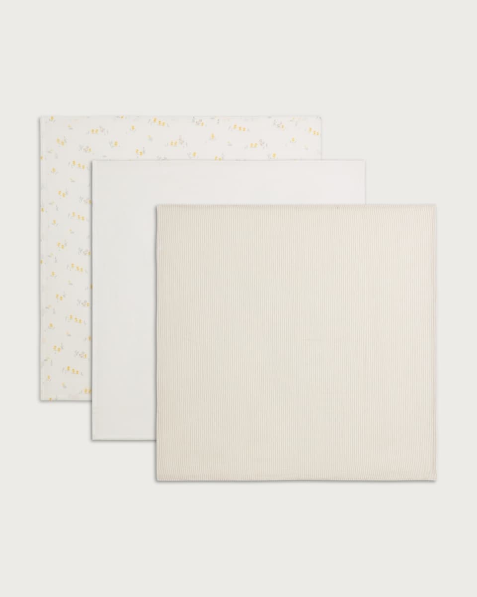 image 1 of F&F Baby 3-Pack Pure Cotton Printed Muslin Squares in White